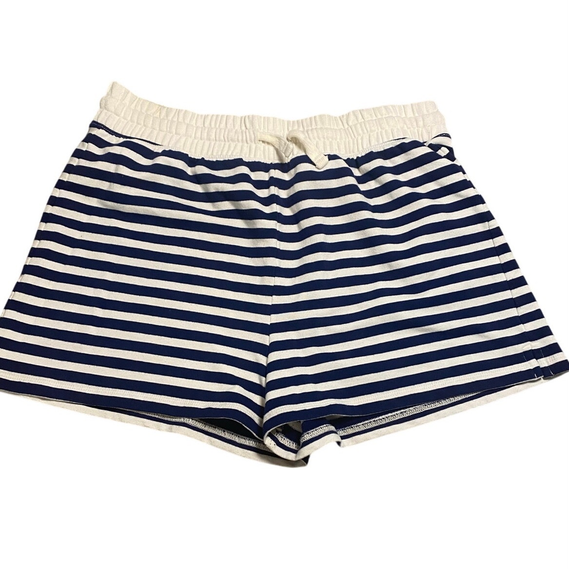 J.Crew Women’s Striped Lounge Shorts Size M Navy White Drawstring Cotton